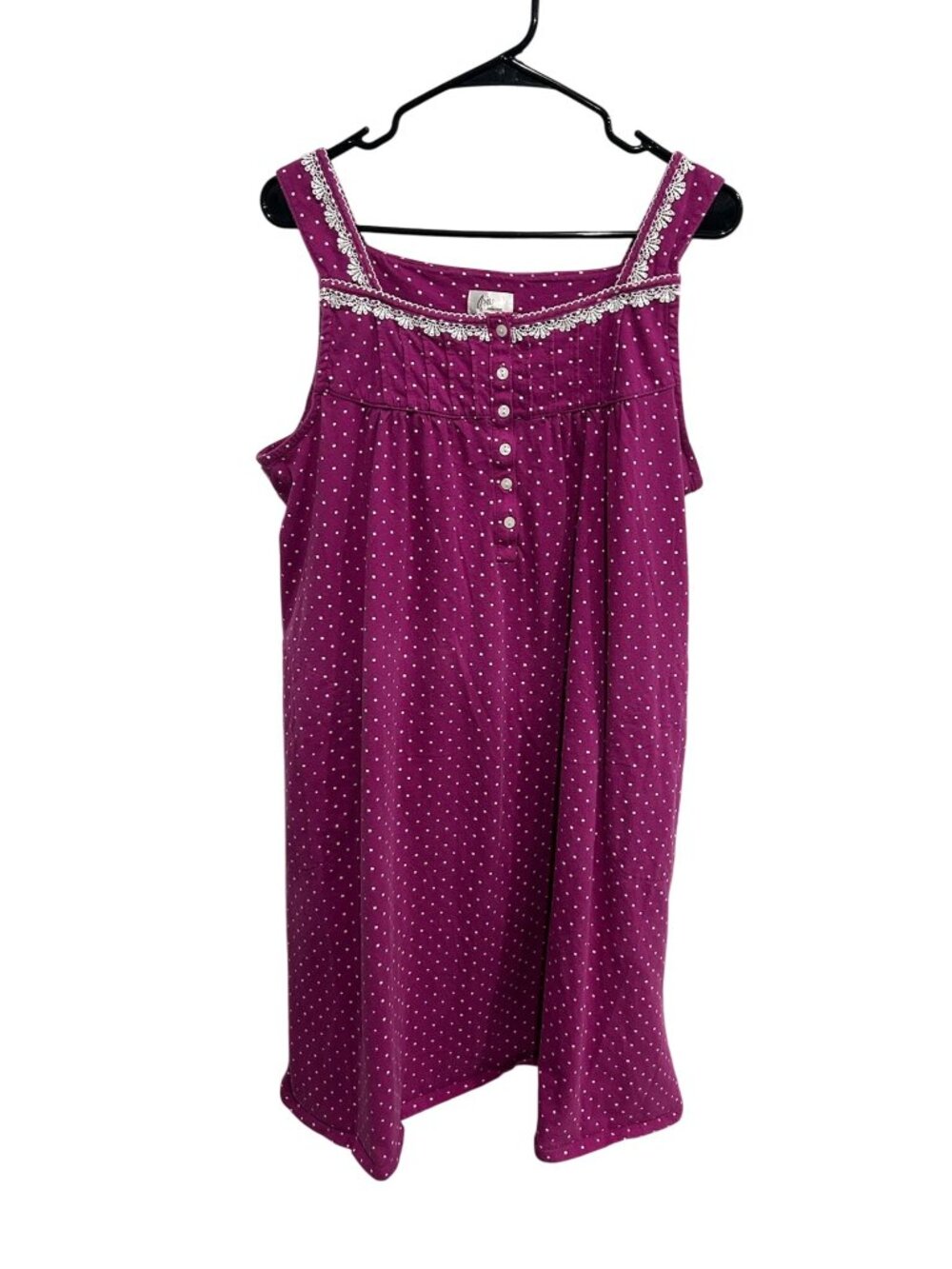 Aria Collection XL Polka Dot Purple Nightgown Lace Button Kitschy Cozymore